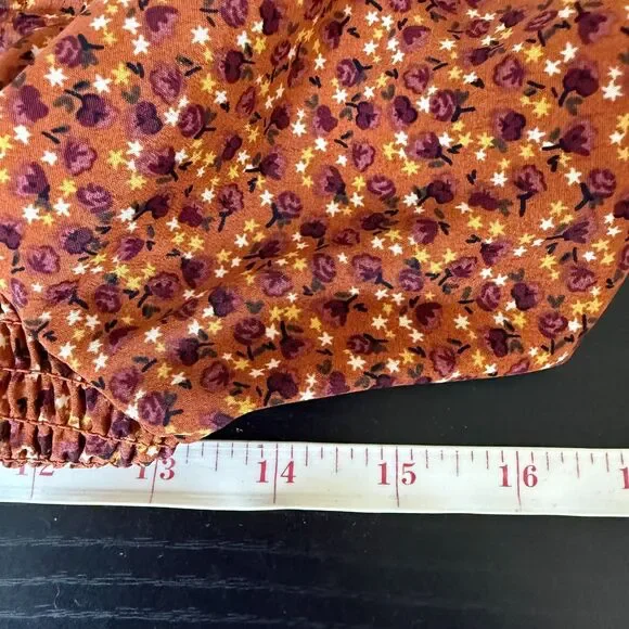 Moody Fall Sz Med Boho Floral Smocked Peasant Balloon Sleeve Crop Top Festival - Picture 13 of 15